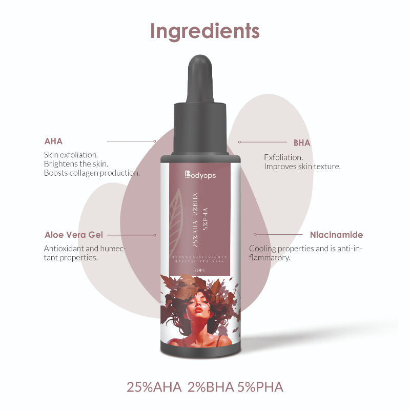 BODYOPS 25% AHA, 2% BHA and 5% PHA Peeling Solution Face Serum