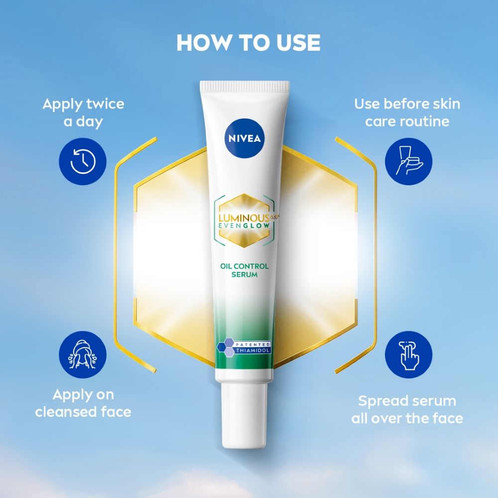 Nivea Luminous Even Glow Oil Control Serum Thiamidol, Salicylic, Hyaluronic Acid Reduces Dark Spot