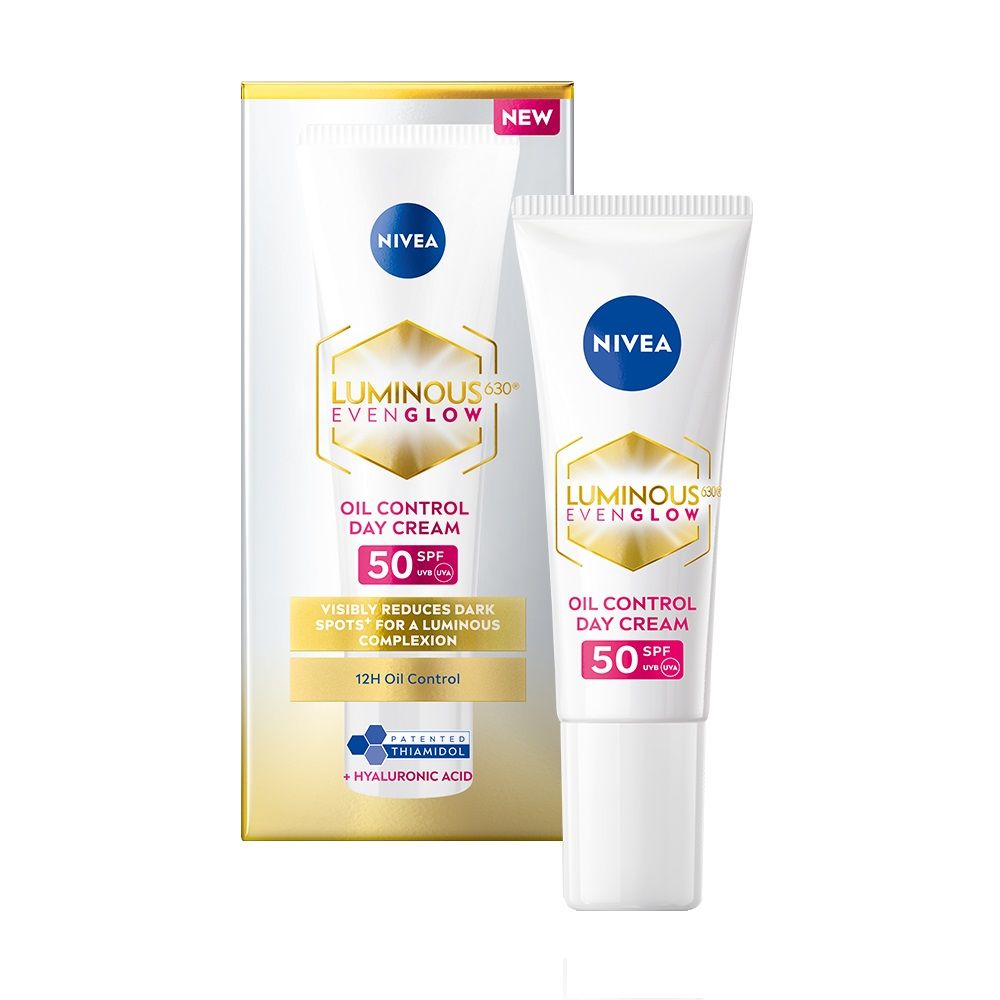 Nivea Luminous Even Glow Oil Control Day Cream Spf 50,Thiamidol Uv Protection & Reduces Dark Spots