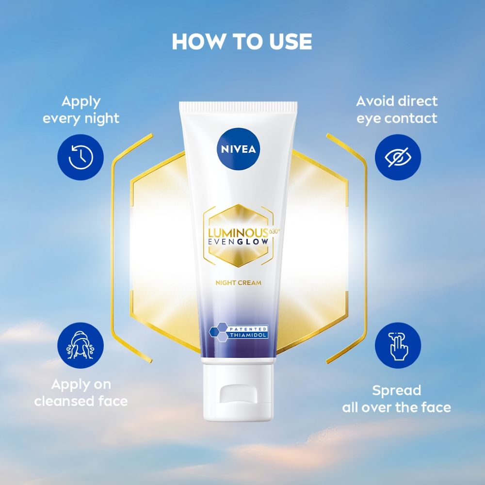 Nivea Luminous Even Glow Night Cream Thiamidol & Hyaluronic Acid Moisturizes & Reduces Dark Spots