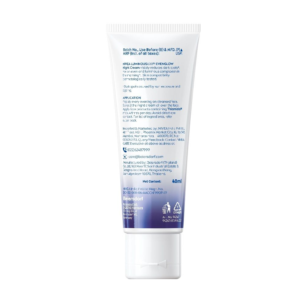 Nivea Luminous Even Glow Night Cream Thiamidol & Hyaluronic Acid Moisturizes & Reduces Dark Spots