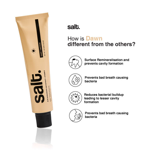 Salt. Oral Care Saffron Dawn Day Toothpaste & Eco-Friendly Squeezer Key Bundle