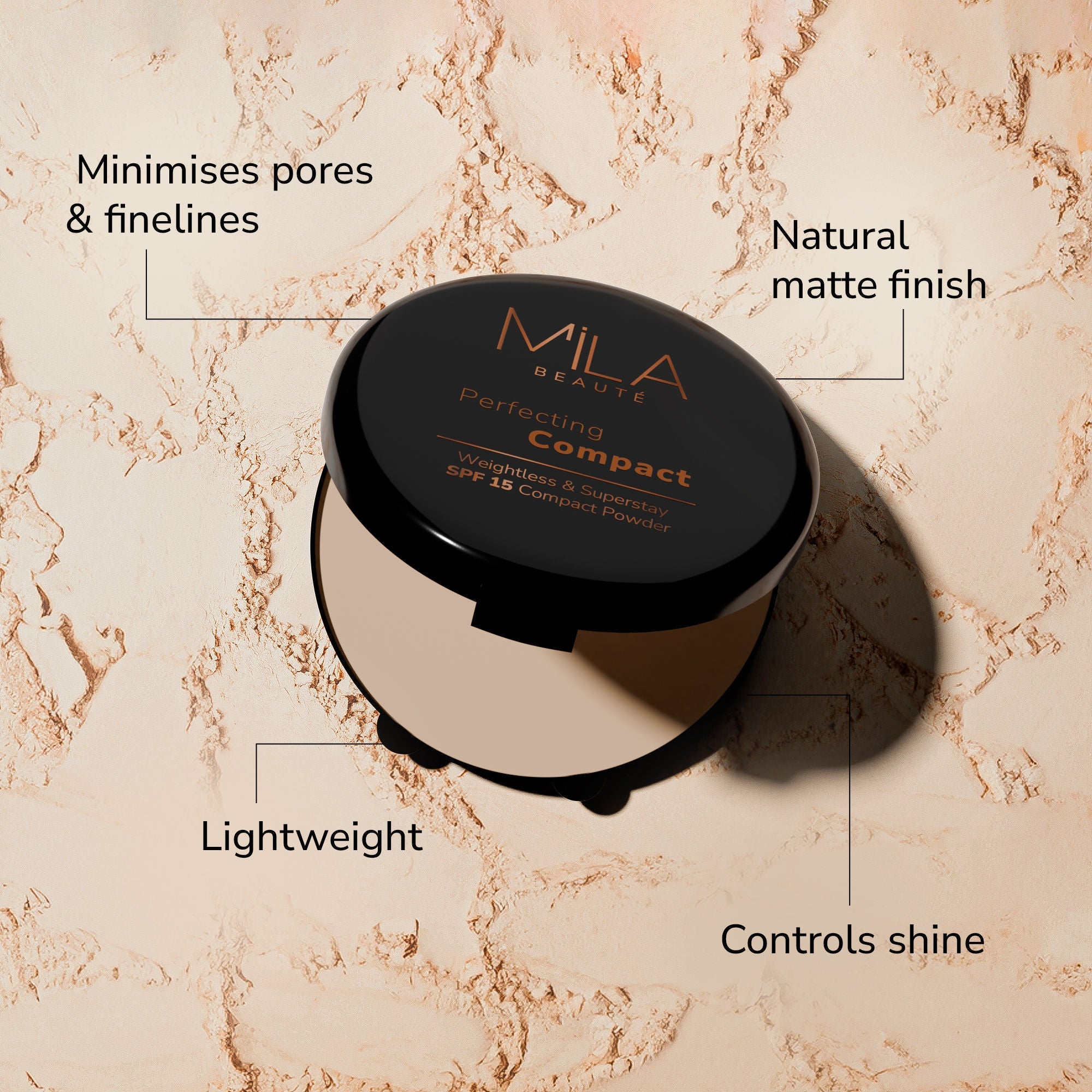 Mila Beauté Superstay Natural Matte Finish Perfecting Compact Powder with SPF 15