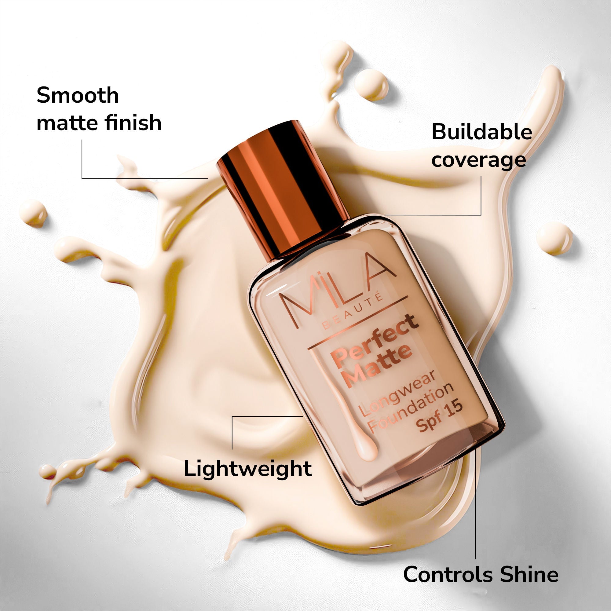 Mila Beauté Perfect Matte Longwear Foundation with SPF 15 & Oil Control Formula