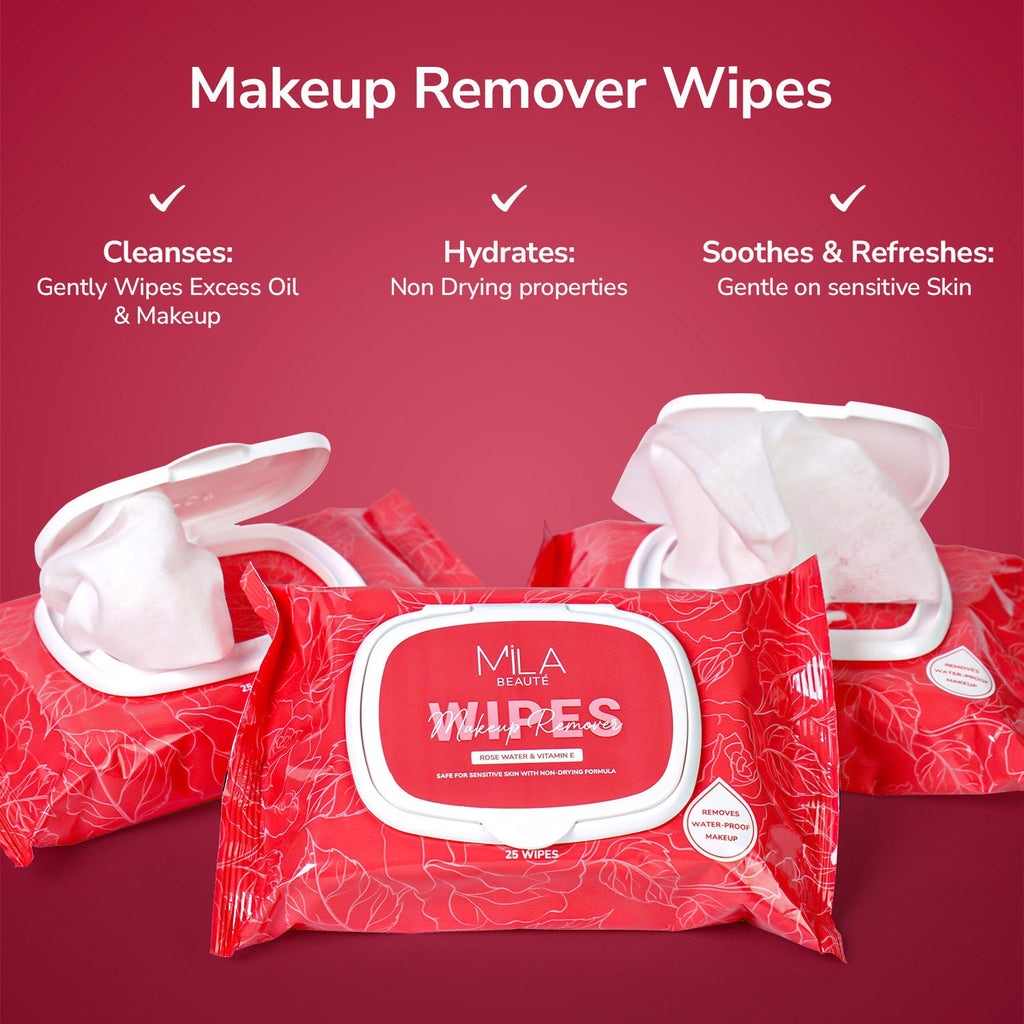 Mila Beauté Makeup Remover Wipes Hydrating & Refreshing With Rosewater & Vitamin E - 25 Wipes