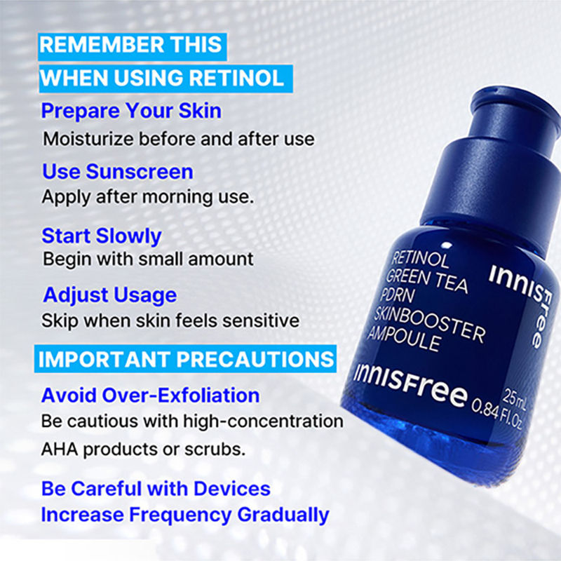 Innisfree 1% Retinol Green Tea VEGAN PDRN Ampoule - Anti-Aging, Brightening & Skin-Soothing Serum