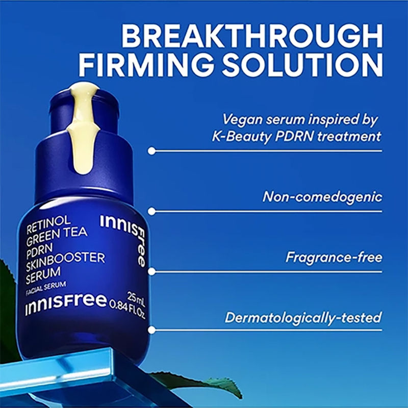 Innisfree 1% Retinol Green Tea VEGAN PDRN Ampoule - Anti-Aging, Brightening & Skin-Soothing Serum