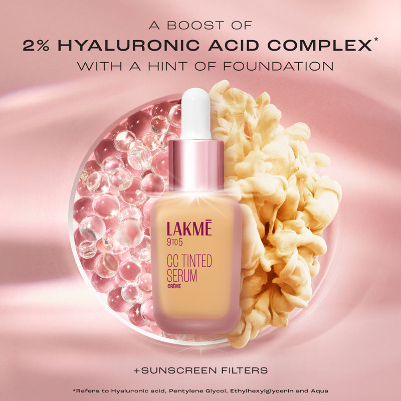 Lakme CC Tinted Serum - Skin Tint with 2% Hyaluronic Acid Complex