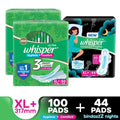 Whisper Day & Night Sanitary Pads with dry topsheet - 100 Ultra Clean XL+ 44 Bindazzz Night XL+ Pads