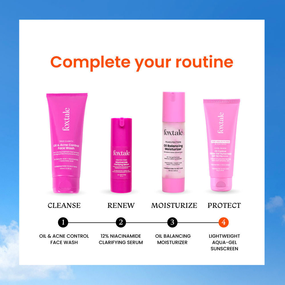 Foxtale SPF 50 Aqua-Gel Lightweight Sunscreen for Oily Skin, In-Vivo Tested PA++++, Matte Finish.