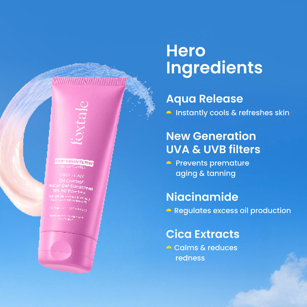 Foxtale SPF 50 Aqua-Gel Lightweight Sunscreen for Oily Skin, In-Vivo Tested PA++++, Matte Finish.