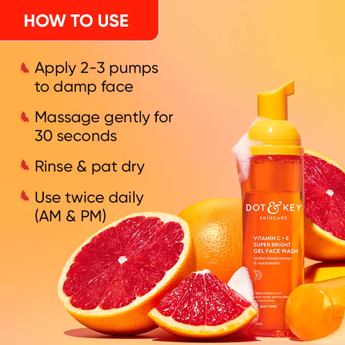 Dot & Key Vitamin C + E Super Bright Foaming Face Wash, Blood Orange & Papaya, Reduces Dullness