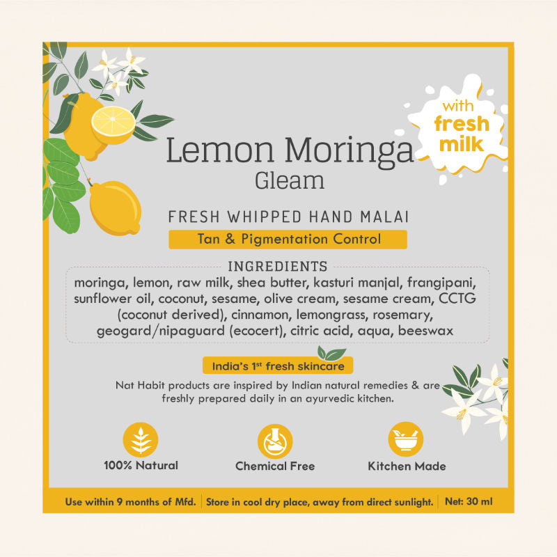 Nat Habit Lemon Moringa Hand Malai, Hand Creams for Tan & Pigmentation Control, Hand Moisturizer