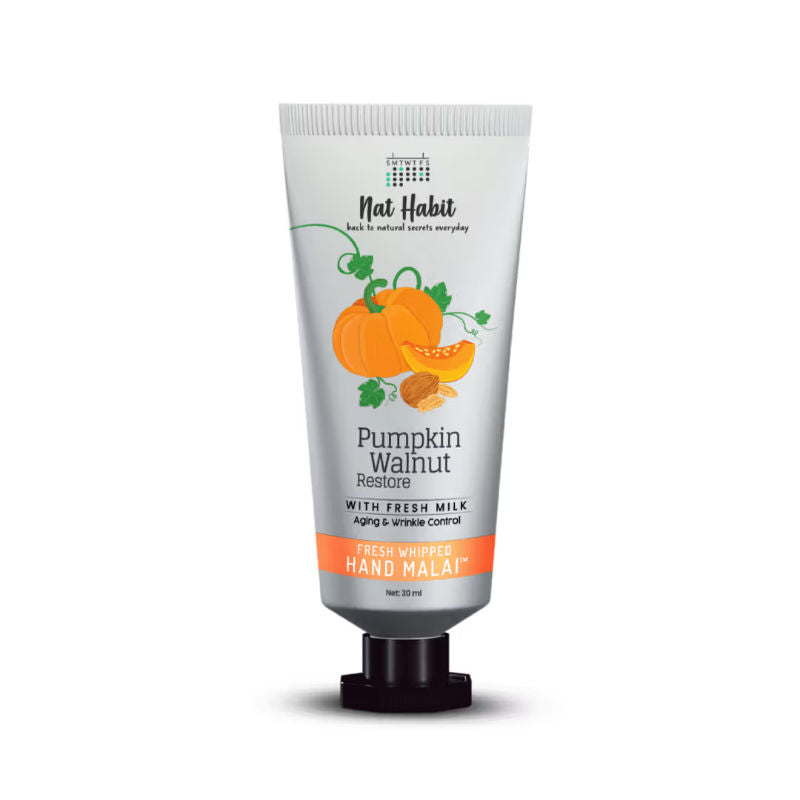 Nat Habit Pumpkin Walnut Hand Malai, Hand Cream for Dry Skin Women & Men, Aging & Wrinkle Control