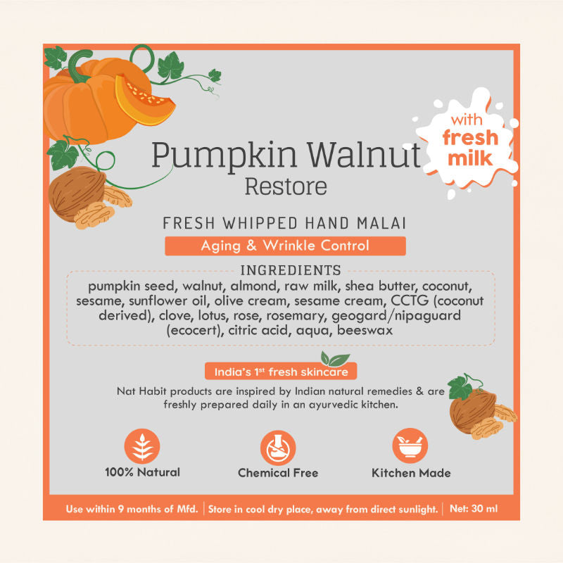 Nat Habit Pumpkin Walnut Hand Malai, Hand Cream for Dry Skin Women & Men, Aging & Wrinkle Control