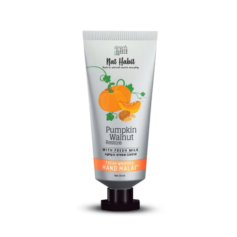 Nat Habit Pumpkin Walnut Hand Malai, Hand Cream for Dry Skin Women & Men, Aging & Wrinkle Control