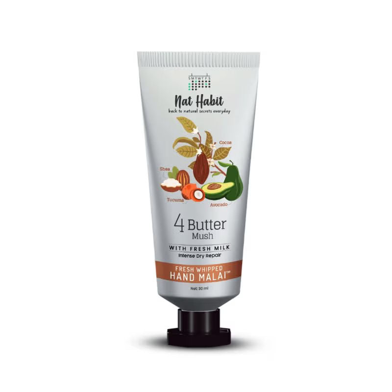 Nat Habit 4 Butter Mush Hand Malai - Shea,Tucuma,Avocado & Cocoa, Hand Moisturizer Cream - Dry Skin