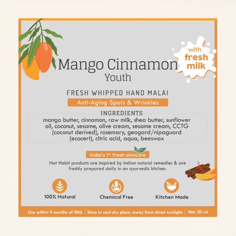 Nat Habit Mango Cinnamon Youth Hand Malai, Hand Creams for Dry Hands With Shea Butter For Women, Men