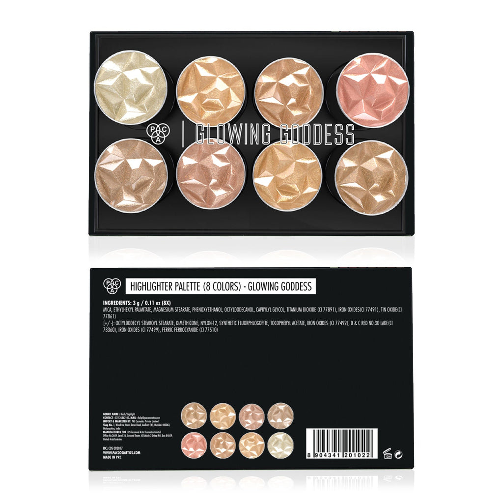 PAC Glowing Goddess Highlighter Palette - Intense Glow, Silky Smooth Micro Pearls, Blends Seamlessly
