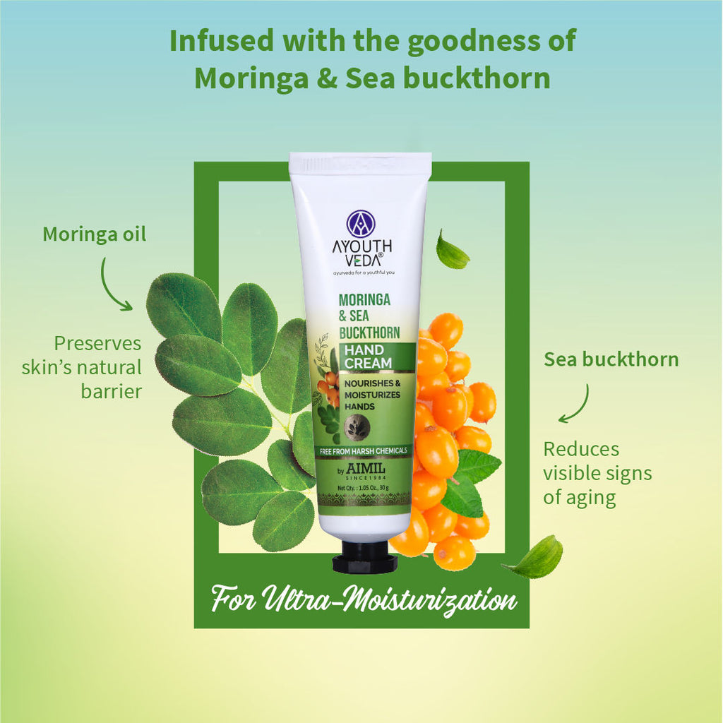 Ayouthveda Moringa & Sea Buckthorn Hand Cream with Vitamin C to Nourish & Protect Dry Hands
