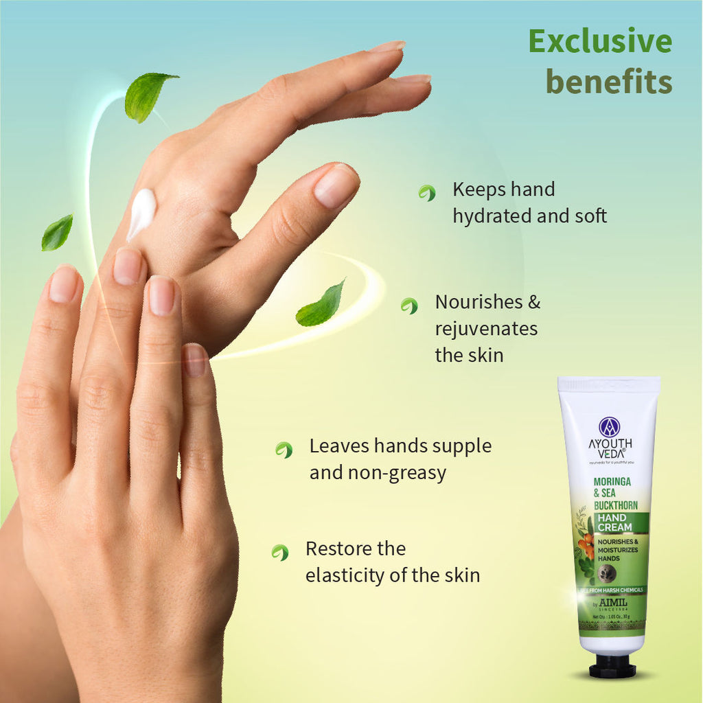 Ayouthveda Moringa & Sea Buckthorn Hand Cream with Vitamin C to Nourish & Protect Dry Hands