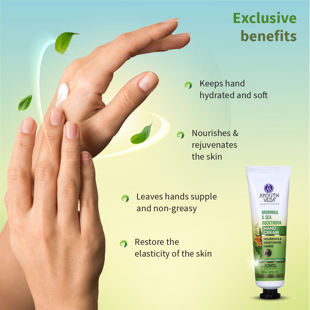 Ayouthveda Moringa & Sea Buckthorn Hand Cream with Vitamin C to Nourish & Protect Dry Hands