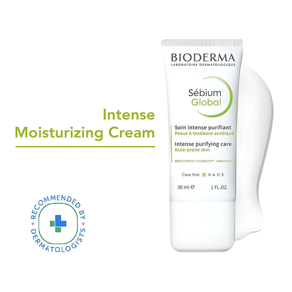 Bioderma Sebium Global Moisturizer For Oily Acne-Prone Skin - Reduces Spots & Blackheads