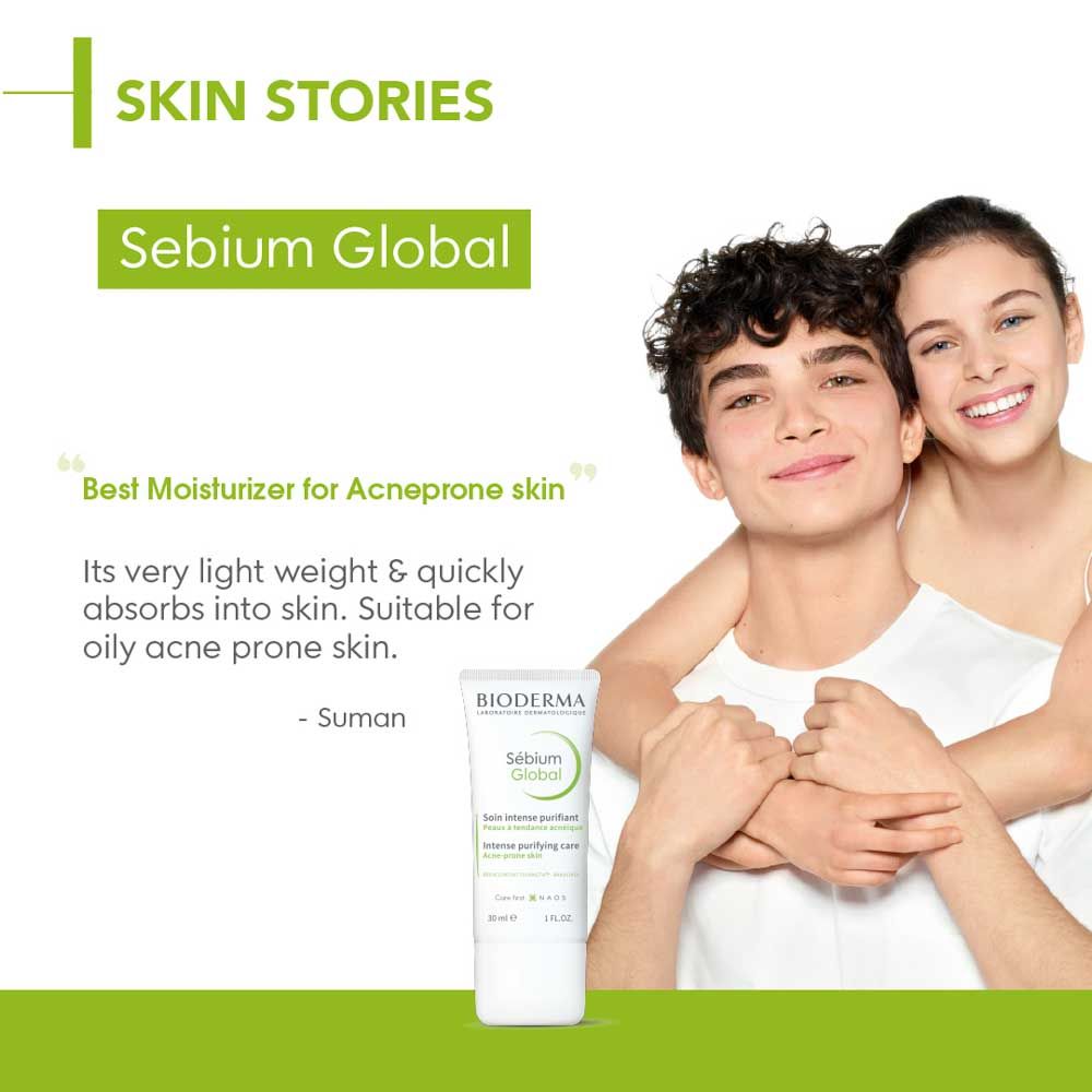 Bioderma Sebium Global Moisturizer For Oily Acne-Prone Skin - Reduces Spots & Blackheads