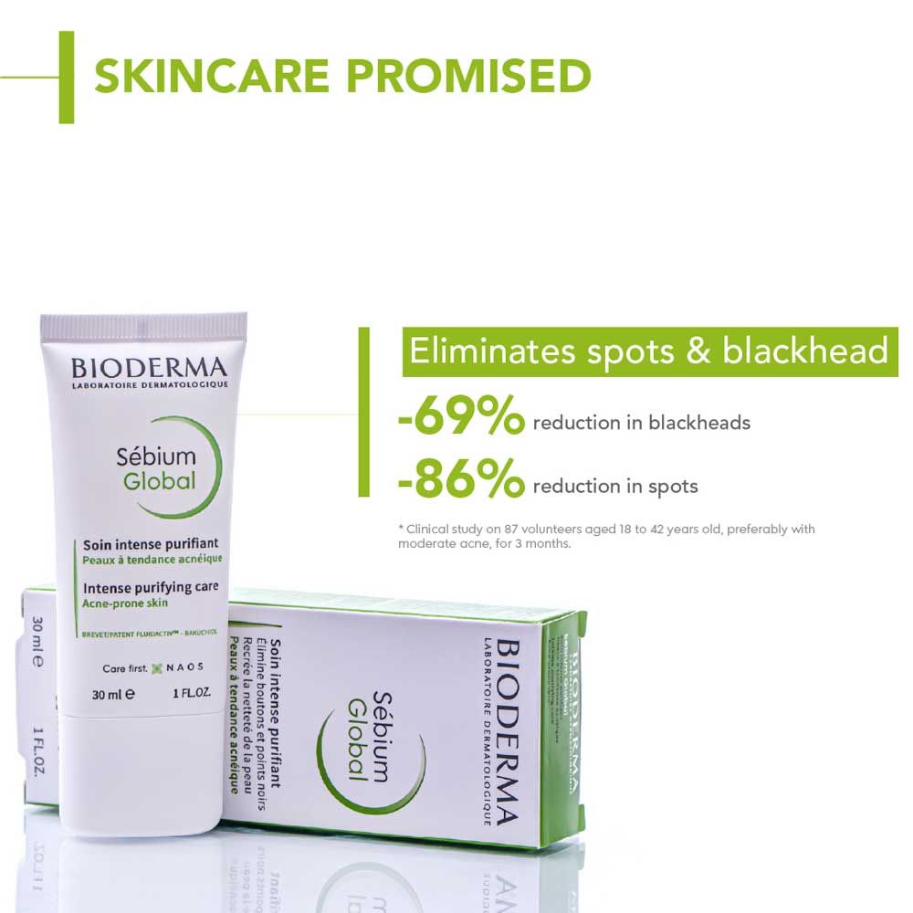 Bioderma Sebium Global Moisturizer For Oily Acne-Prone Skin - Reduces Spots & Blackheads