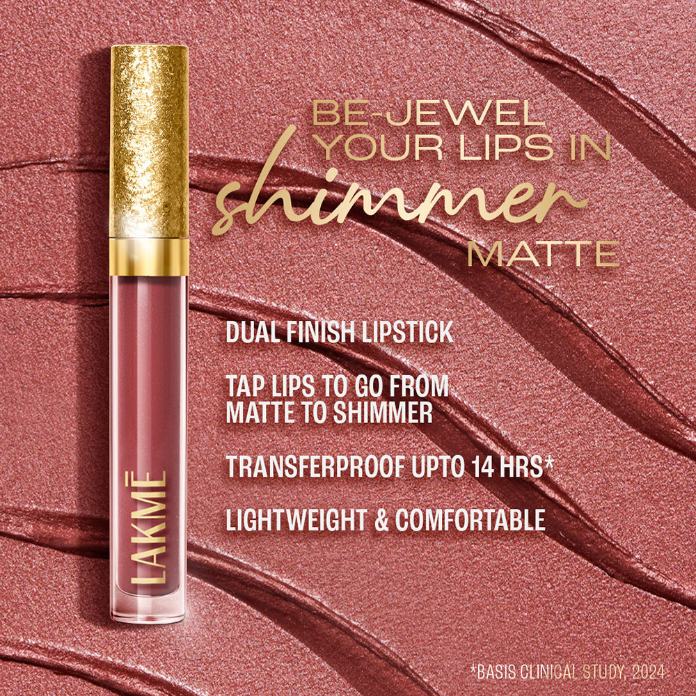 Lakme Be-Jewel Shimmer Lip Liquid with Ceramides, Luminous Matte Finish