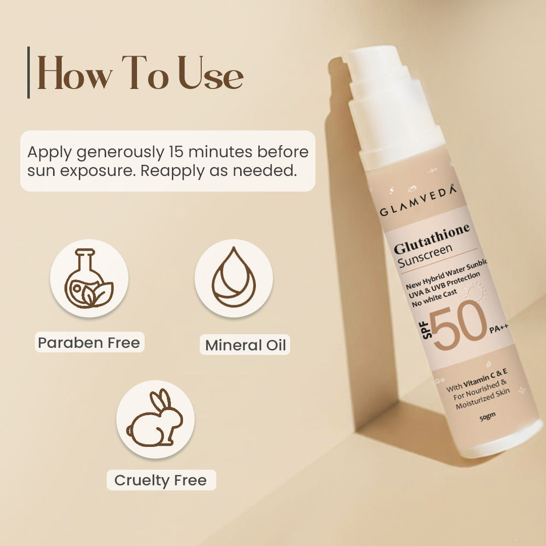 Glamveda Glutathione Sunscreen SPF 50 PA+++ with Vitamin C & E
