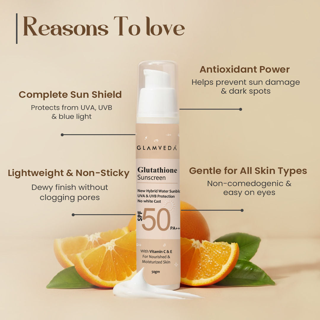 Glamveda Glutathione Sunscreen SPF 50 PA+++ with Vitamin C & E