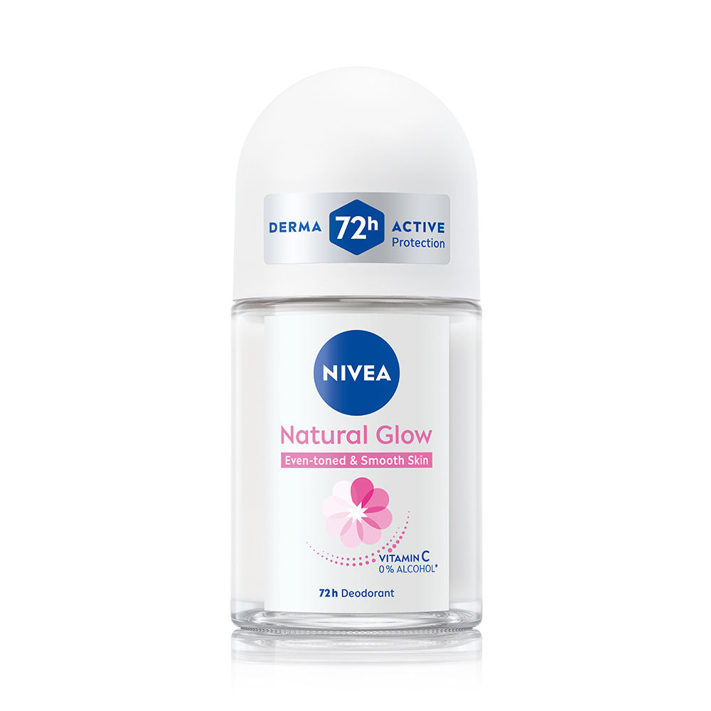 NIVEA Natural Glow Even Toned Vit C & 0% Alcohol Deo Underarm Roll On 72Hr Active Protection