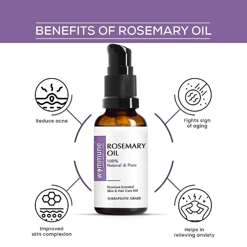 Wommune Rosemary Essential Oil For Skin Care, Hair Growth And Acne Control