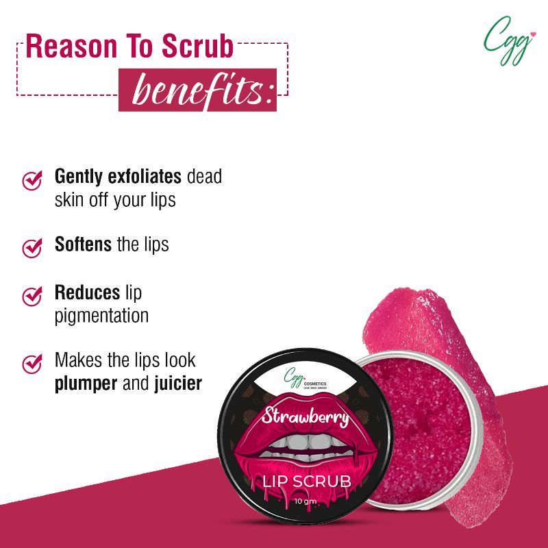 CGG Cosmetics Strawberry Lip Scrub for Chapped & Pigmented Lips - 100% Natural, Vegan