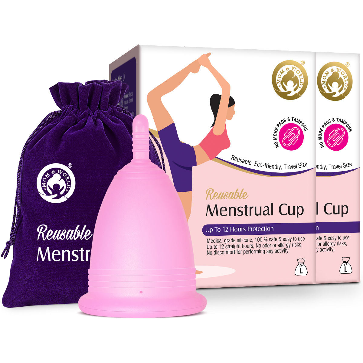 Mom & World Medical Grade Silicone, Odor And Rash Free Reusable Menstrual Cup - Large