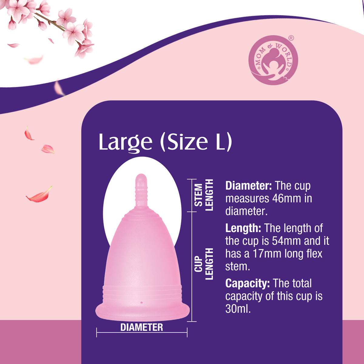 Mom & World Medical Grade Silicone, Odor And Rash Free Reusable Menstrual Cup - Large
