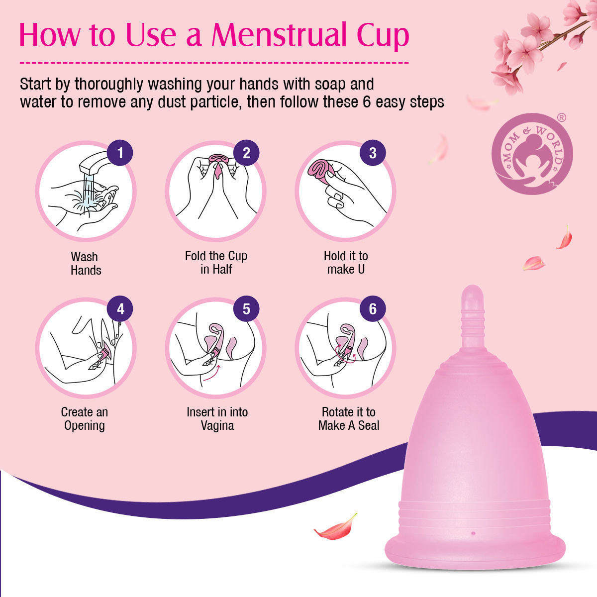 Mom & World Medical Grade Silicone, Odor And Rash Free Reusable Menstrual Cup - Large