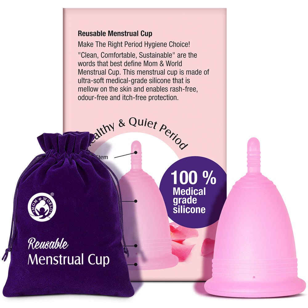 Mom & World Medical Grade Silicone, Odor And Rash Free Reusable Menstrual Cup - Medium
