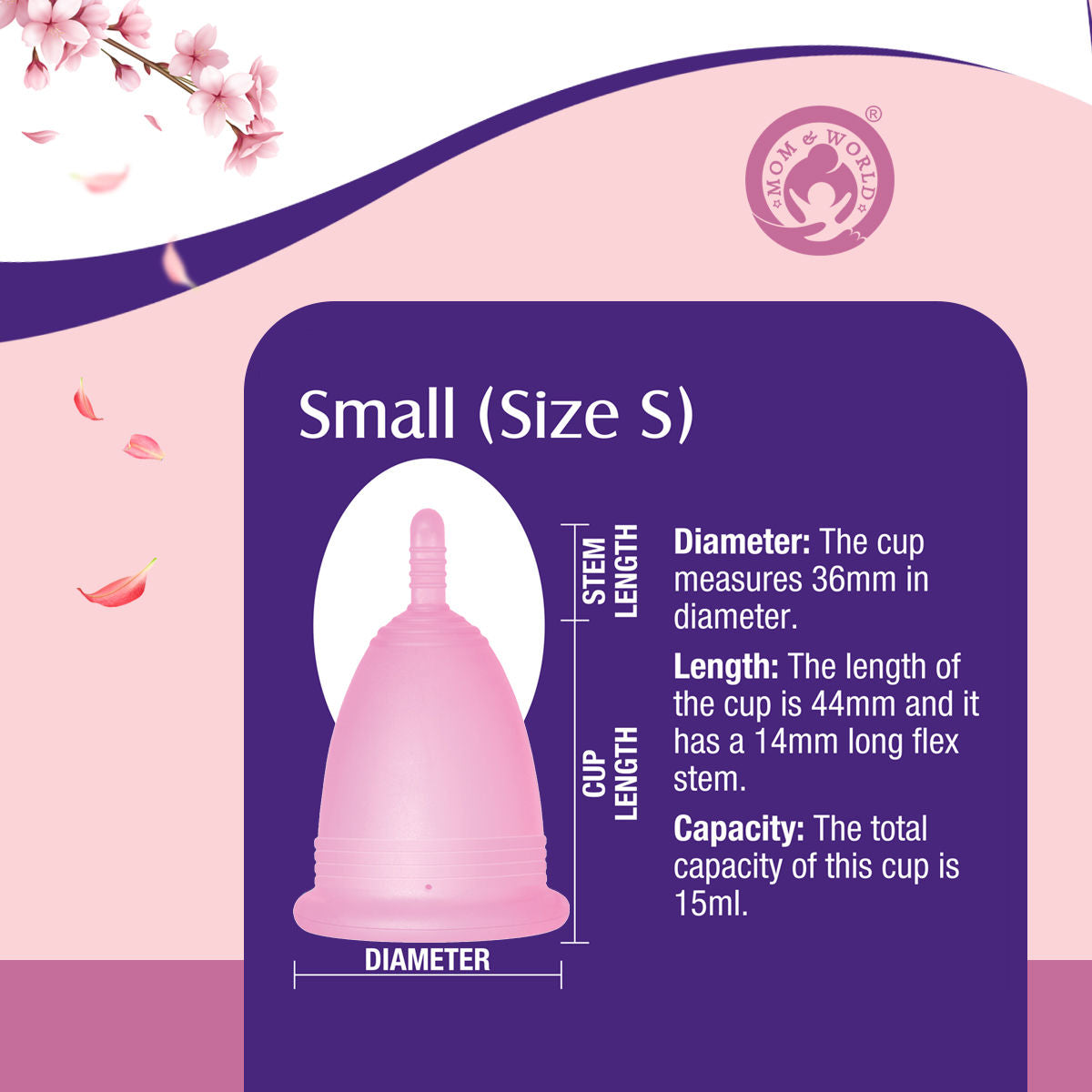 Mom & World Medical Grade Silicone, Odor And Rash Free Reusable Menstrual Cup - Small
