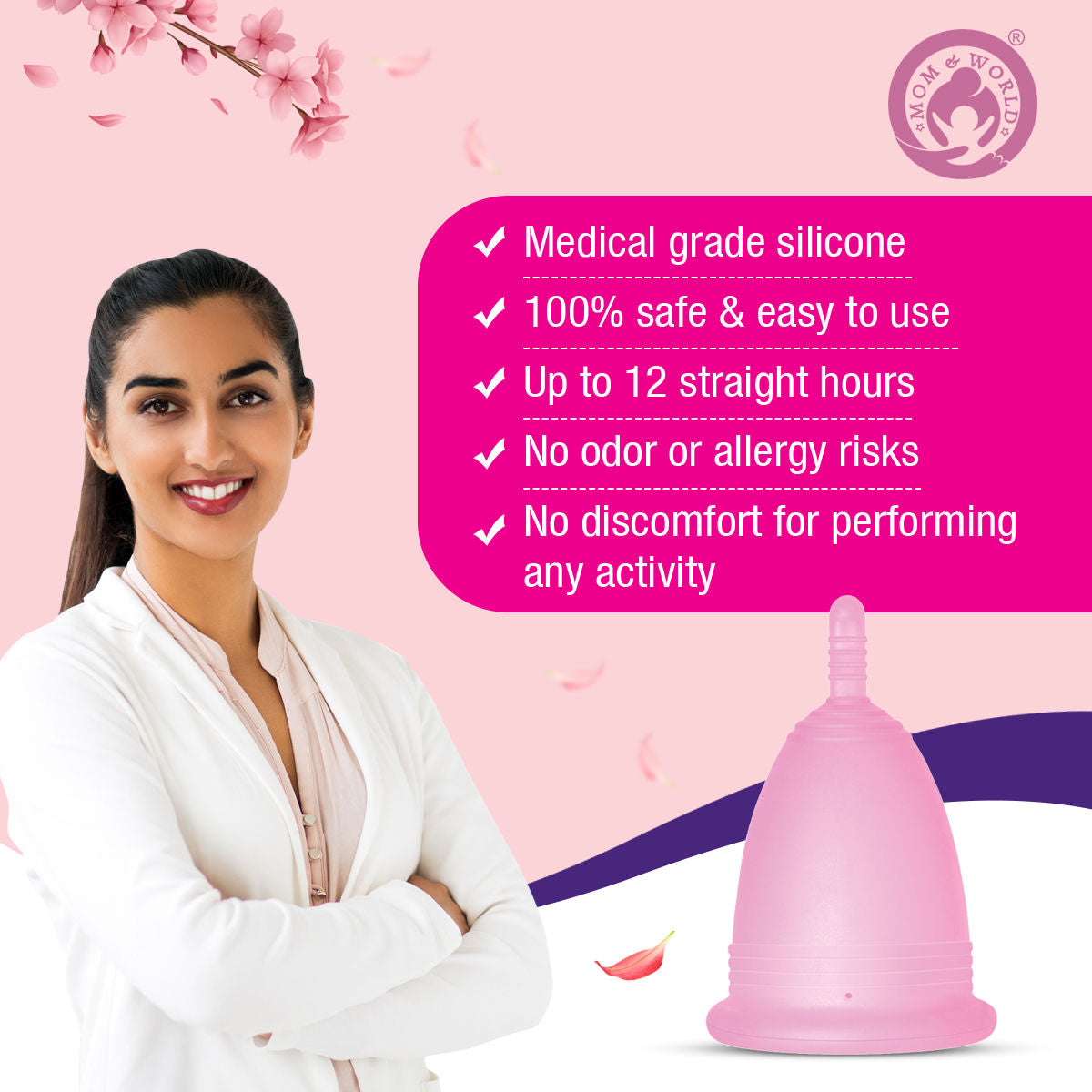 Mom & World Medical Grade Silicone, Odor And Rash Free Reusable Menstrual Cup - Small