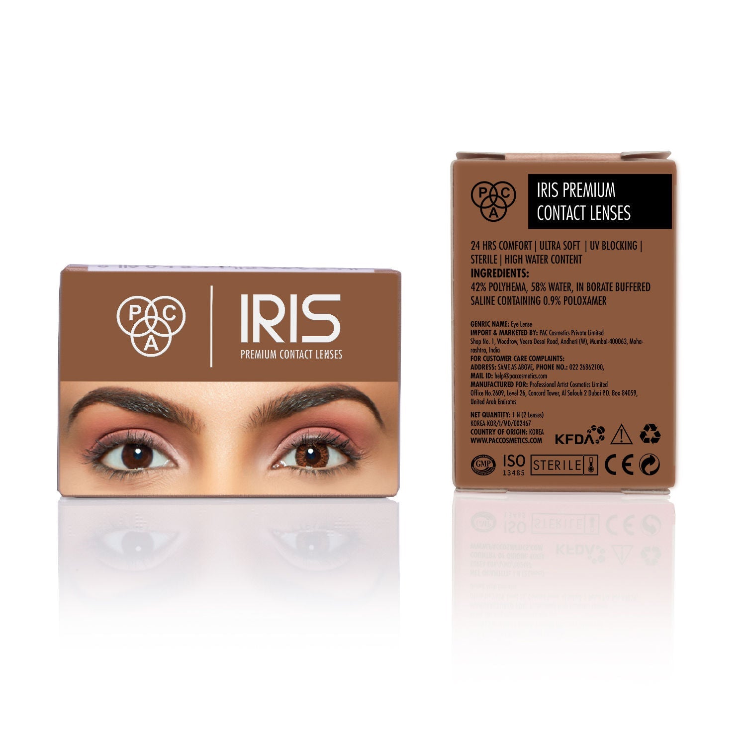 PAC IRIS Premium Contact Lenses Brown - Comfortable Natural Looking, 1 Day Wear, Non-Irritating