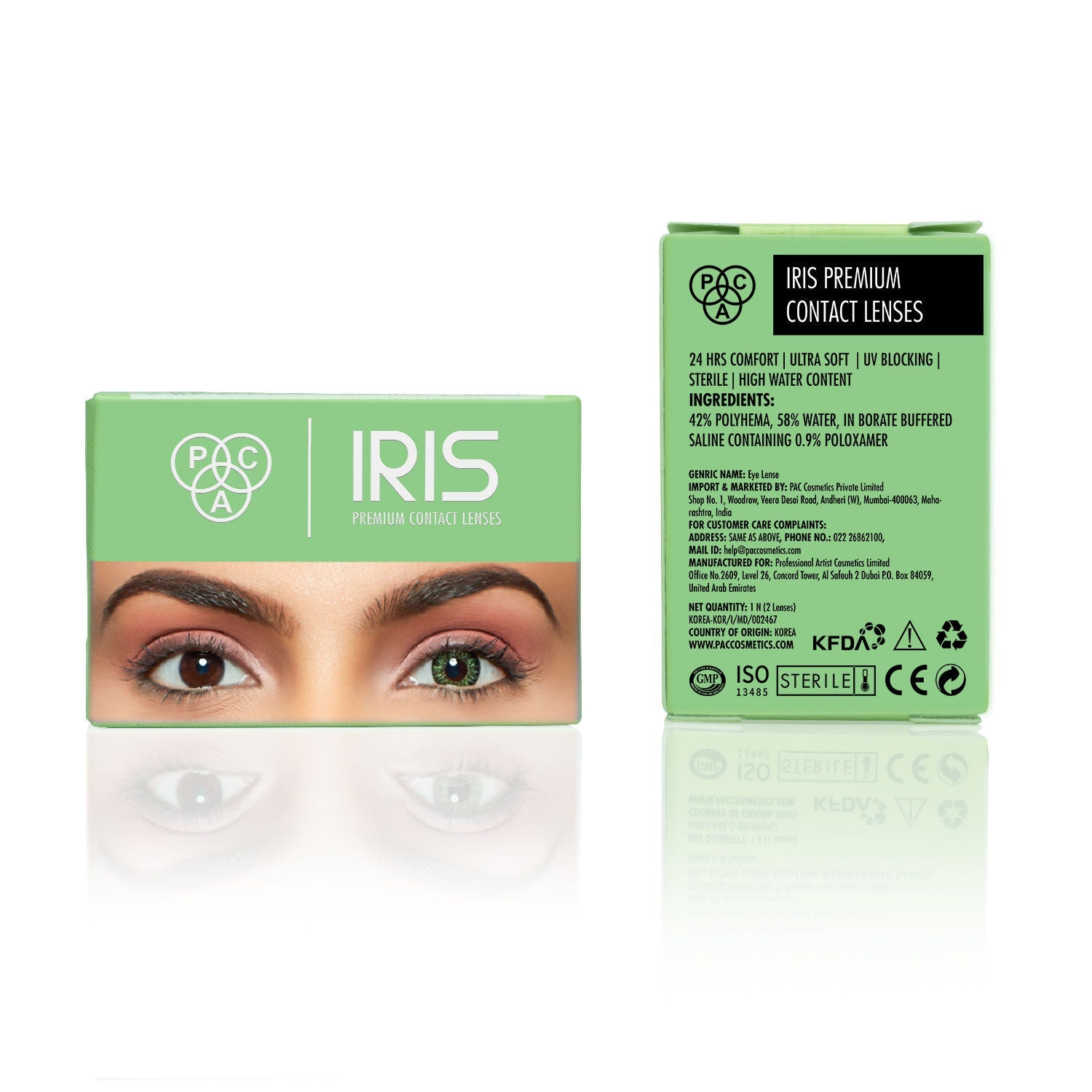 PAC IRIS Premium Contact Lenses Green - Comfortable Natural Looking, 1 Day Wear, Non-Irritating