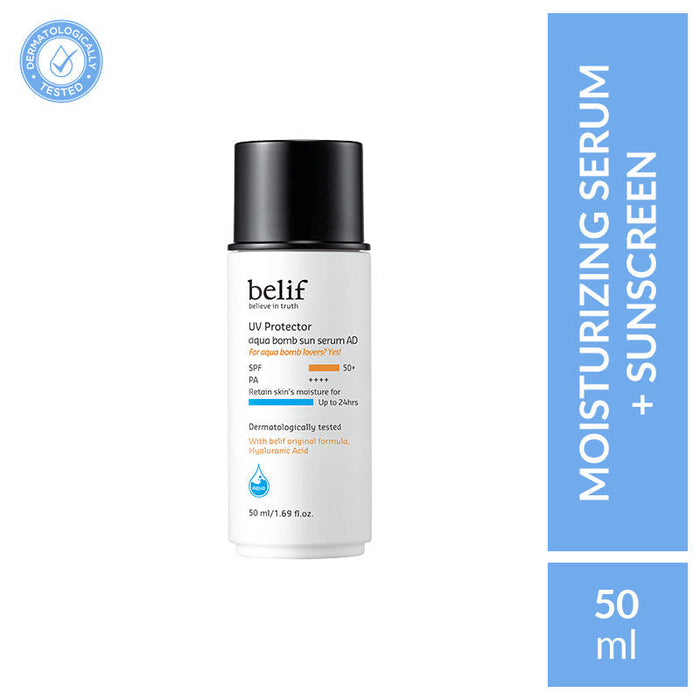 belif UV Protector Aqua Bomb Vegan Korean Face Sunscreen Serum SPF50+ with Niacinamide,No White Cast
