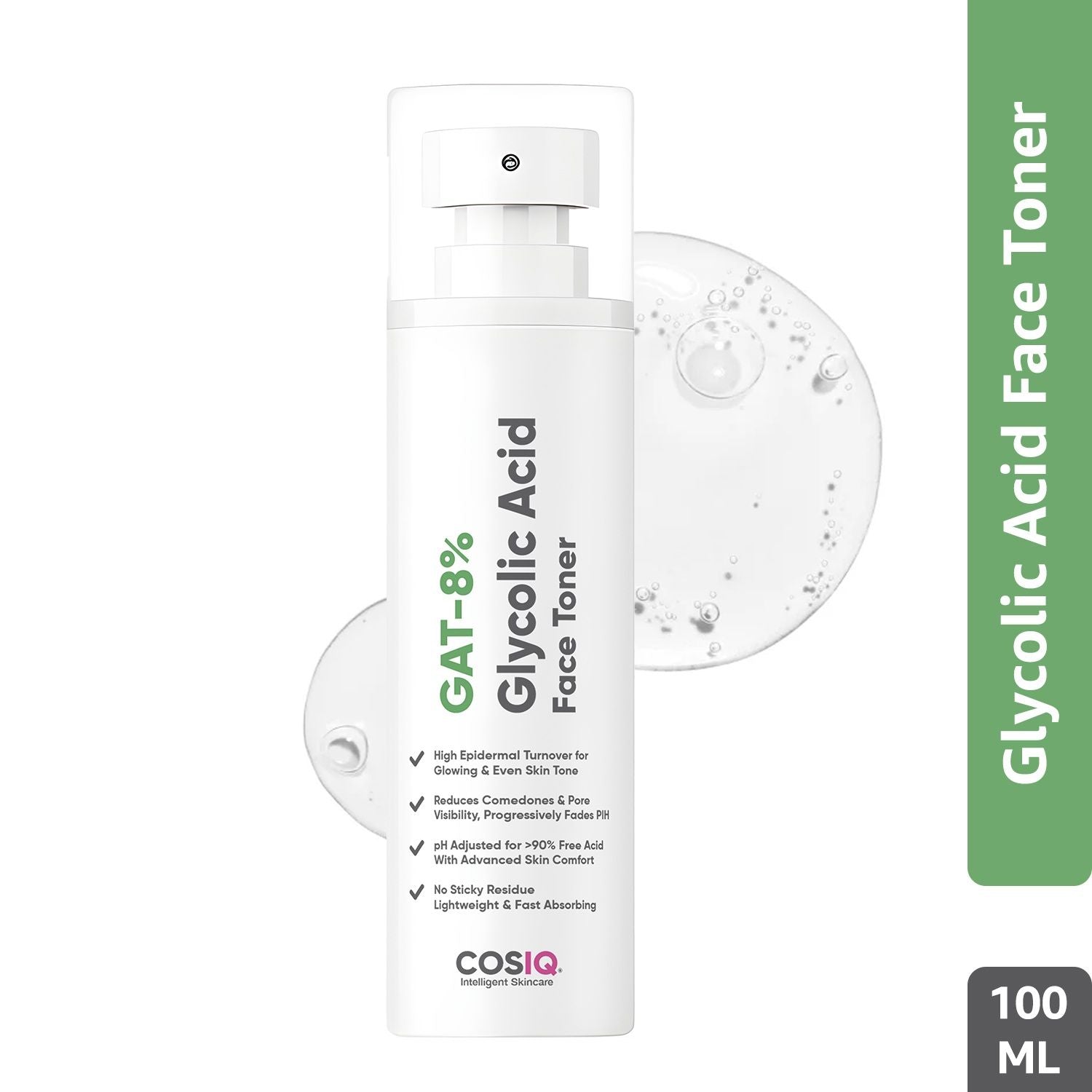 Cos-IQ Gat-8% Glycolic Acid Face Toner for Exfoliates, Glowing & Even Skin Tone All Skin Types