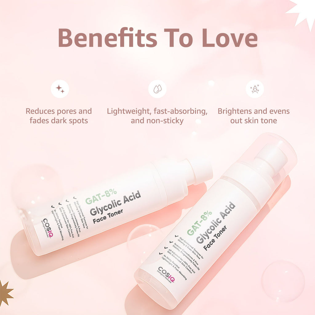 Cos-IQ Gat-8% Glycolic Acid Face Toner for Exfoliates, Glowing & Even Skin Tone All Skin Types