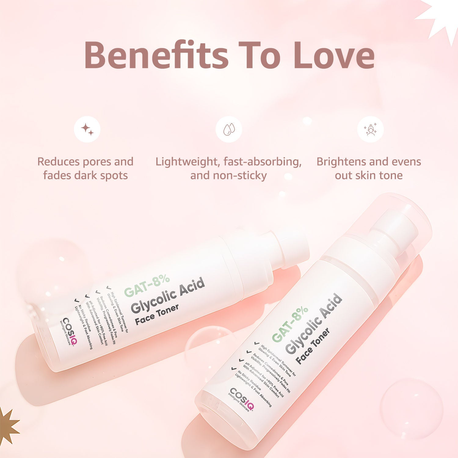 Cos-IQ Gat-8% Glycolic Acid Face Toner for Exfoliates, Glowing & Even Skin Tone All Skin Types