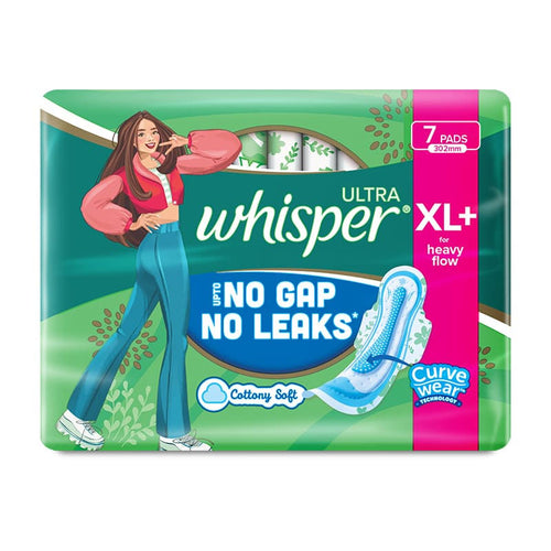 Whisper Ultra Upto No Gap No Leaks Sanitary Pads, 7 XL+ Pads, For Heavy Flow Protection