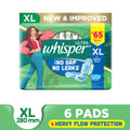 Whisper Ultra Upto No Gap No Leaks Sanitary Pads, 6 XL Pads, For Heavy Flow Protection