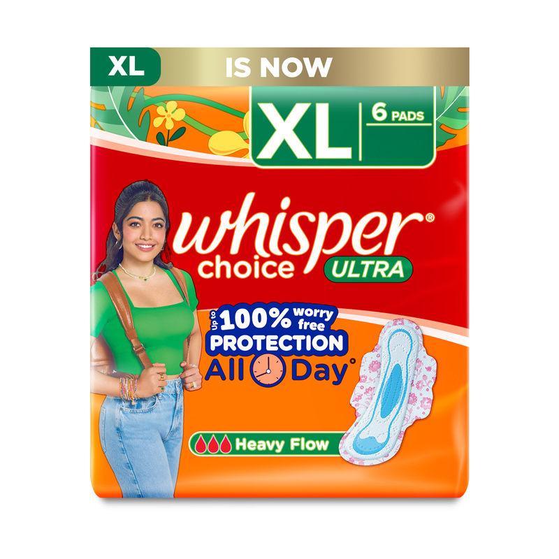 Whisper Choice XL, 6 XL Pads for medium to heavy flow, Gives Up to 100% worry-free protection